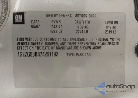 2007 Pontiac G6 z USA, uszkodzony, nr VIN 1G2ZG58B474261192